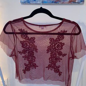 Upcycled Sheer Embroidered Cropped Shirt